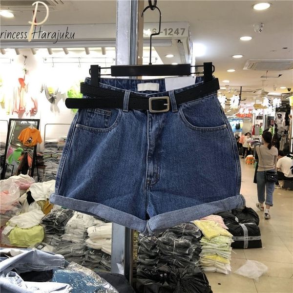women's shorts women's waist denim tight shorts retro women's high waist blue wide leg women's summer women's short, White;black