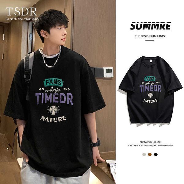 men's t-shirt sleeved short for summer 2023 new trend ins loose fitting half for clothing, White;black
men's t-shirt sleeved short for summer 2023 new trend ins loose fitting half for clothing, White;black