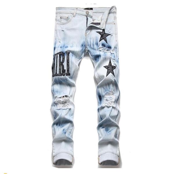 men's jeans european jean hombre letter star men embroidery patchwork ripped for trend brand motorcycle pant mens skinny, Blue
men's jeans european jean hombre letter star men embroidery patchwork ripped for trend brand motorcycle pant mens skinny, Blue