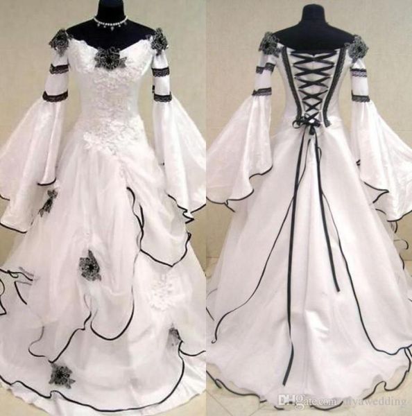 renaissance vintage black and white medieval wedding dresses vestido de novia celtic bridal gowns with fit and flare sleeves flowe5535215
renaissance vintage black and white medieval wedding dresses vestido de novia celtic bridal gowns with fit and flare sleeves flowe5535215