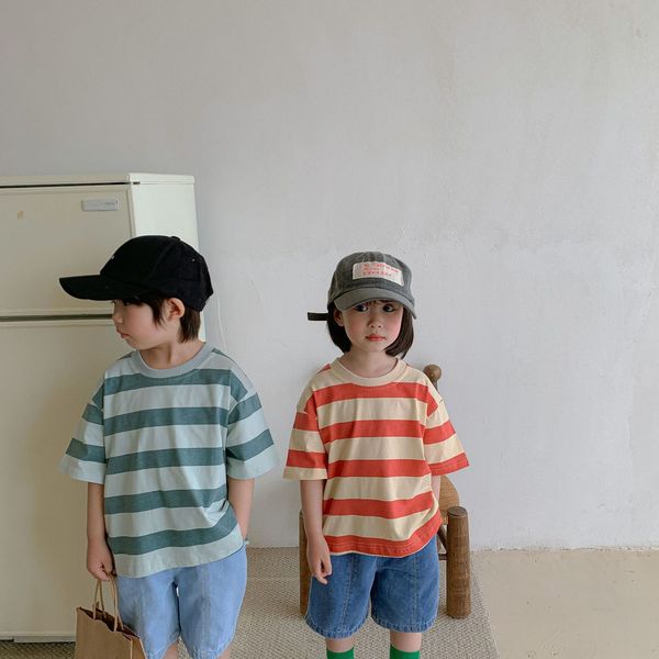 t-shirts 2419b children's clothing pure cotton wide stripe t-shirt summer short sleeve boys' t-shirt loose 1-7 year girls' bo, Blue
t-shirts 2419b children's clothing pure cotton wide stripe t-shirt summer short sleeve boys' t-shirt loose 1-7 year girls' bo, Blue