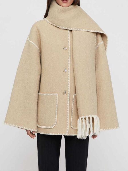 women fringe scarf collar coat double-sided woolen single breasted autumn winter 2023 loose embroidery trim female casual jacket, Tan;black
women fringe scarf collar coat double-sided woolen single breasted autumn winter 2023 loose embroidery trim female casual jacket, Tan;black