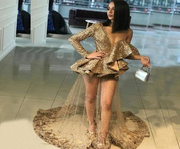 2019 new bling gold sequins tulle prom dress oneshoulder long sleeves vneck ruffles evening gowns custom made formal party 4372409, Black
2019 new bling gold sequins tulle prom dress oneshoulder long sleeves vneck ruffles evening gowns custom made formal party 4372409, Black
