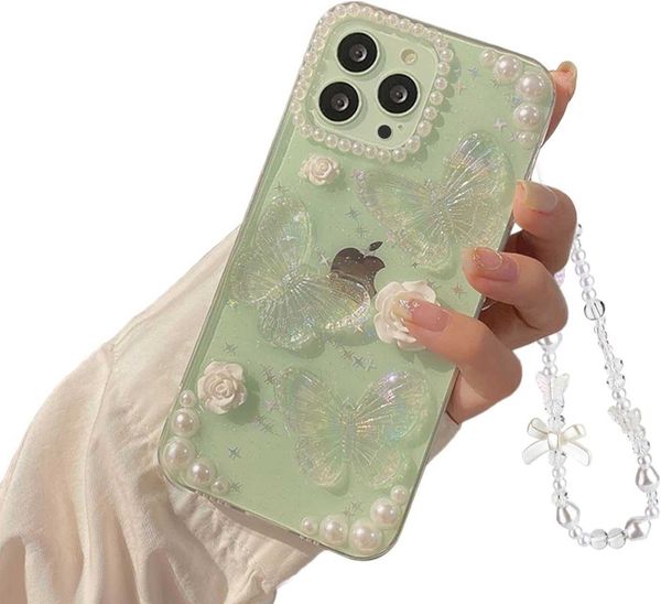 Image of Designer Phone Case Transparent Phone Case Apple 13 Rose 12 Butterfly Pearl Ins Fine Glitter reverie 58GSB
