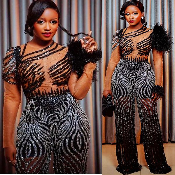 2023 arabic aso ebi black jumpsuits prom dress feather sequined lace evening formal party second reception birthday engagement gowns dresses
2023 arabic aso ebi black jumpsuits prom dress feather sequined lace evening formal party second reception birthday engagement gowns dresses