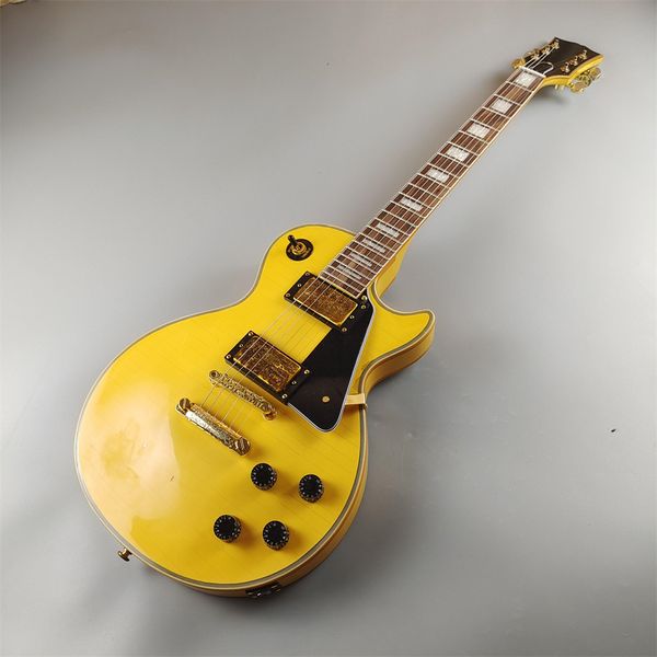 

Customized electric guitar, yellow caston made old, yellow body binding, gold accessories, quick shipping