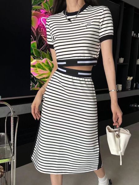 women's runway dresses stripe casual set/short sleeve t-shirt with half skirt set letter ribbon splice design generous 405, Black
women's runway dresses stripe casual set/short sleeve t-shirt with half skirt set letter ribbon splice design generous 405, Black