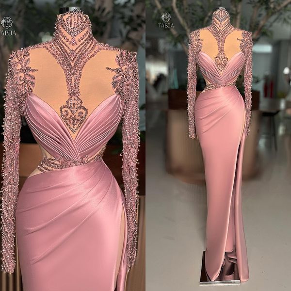 arabic beaded high neck prom dresses long sleeve side split evening party gown crystal illusion formal evening dress, Black
arabic beaded high neck prom dresses long sleeve side split evening party gown crystal illusion formal evening dress, Black