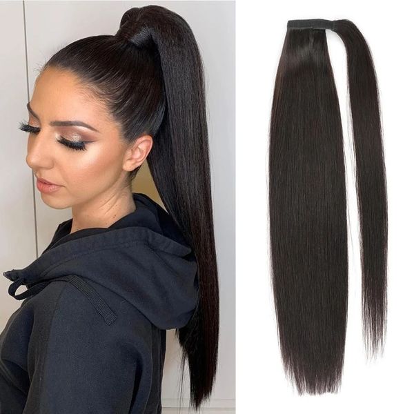 straight ponytail clip in human hair extension 100% natural human hair piece wrap around drawstring ponytail 1b# natural color, Black
straight ponytail clip in human hair extension 100% natural human hair piece wrap around drawstring ponytail 1b# natural color, Black