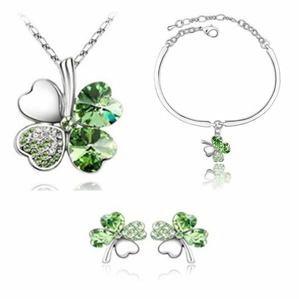 four leaf grass design pendant necklace ear studs bracelet sets inlaid rhinestone twinkle decorate adjeustable length american style ornamen, Silver
four leaf grass design pendant necklace ear studs bracelet sets inlaid rhinestone twinkle decorate adjeustable length american style ornamen, Silver