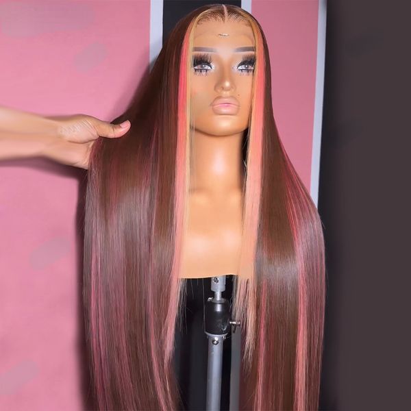 40 Inches Brown Pink Lace Front Wig Hightlight Pink Human Hair Wigs for Women Colored Straight HD 13X4 Synthetic Lace Frontal Wig Cosplay, Customize
40 Inches Brown Pink Lace Front Wig Hightlight Pink Human Hair Wigs for Women Colored Straight HD 13X4 Synthetic Lace Frontal Wig Cosplay, Customize