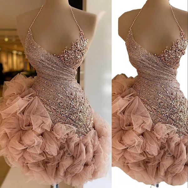 2023 luxurious arabic cocktail dresses blush pink lace crystal beaded short mini halter ruffles tiered evening prom party dress homecoming g, Black
2023 luxurious arabic cocktail dresses blush pink lace crystal beaded short mini halter ruffles tiered evening prom party dress homecoming g, Black