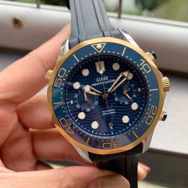 44mm mens quartz chronograph watch black blue ceramic stainless steel luminous rubber rose gold 010, Slivery;brown
44mm mens quartz chronograph watch black blue ceramic stainless steel luminous rubber rose gold 010, Slivery;brown