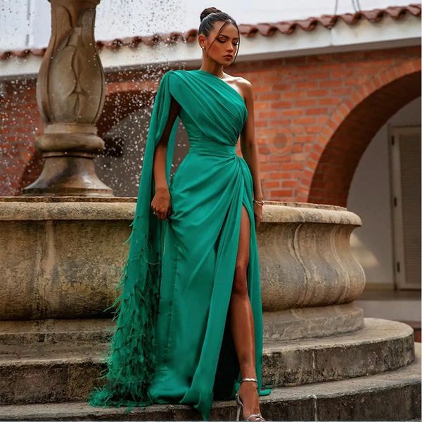 hunter green mermaid prom dresses one shoulder feather evening gown pleats side split saudi arabia special party dress, Black
hunter green mermaid prom dresses one shoulder feather evening gown pleats side split saudi arabia special party dress, Black