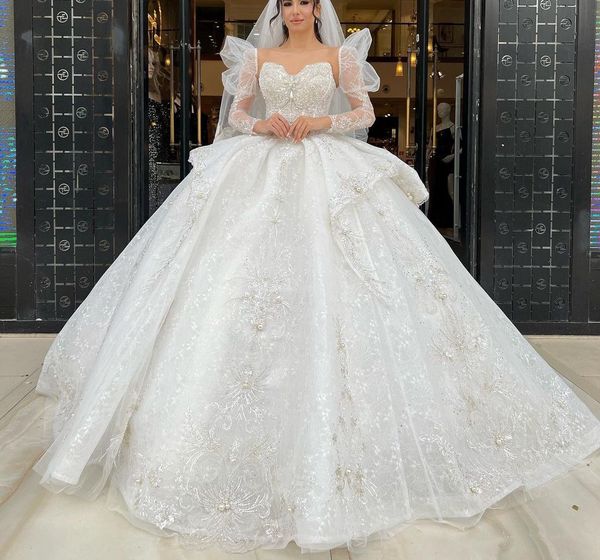 luxury ball gown wedding dresses long sleeves v neck sequins appliques ruffles bridal gowns diamonds pearls formal dress plus size custom ma, White
luxury ball gown wedding dresses long sleeves v neck sequins appliques ruffles bridal gowns diamonds pearls formal dress plus size custom ma, White