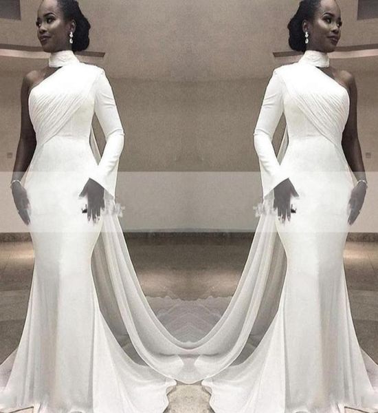 african white high neck satin mermaid evening dresses one shoulder ruched sweep train with wrap formal party red carpet prom gowns5683068, Black;red
african white high neck satin mermaid evening dresses one shoulder ruched sweep train with wrap formal party red carpet prom gowns5683068, Black;red