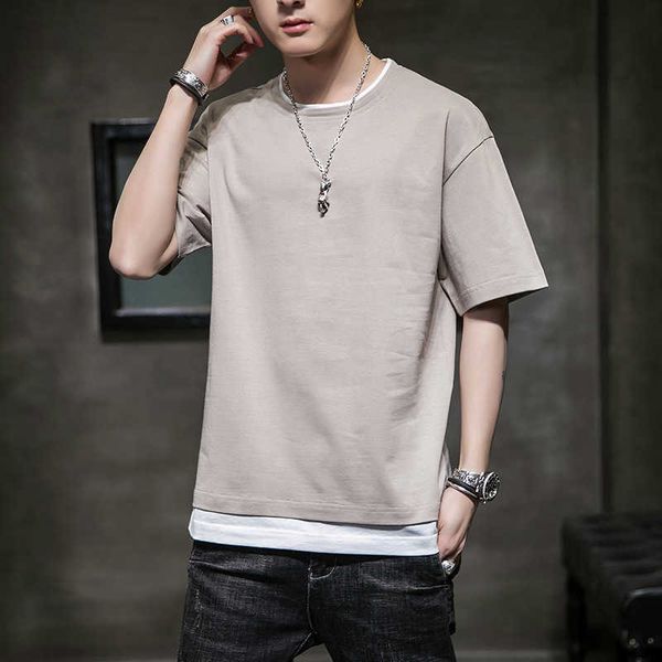 men's t-shirt selling 2023 summer new short sleeve pure cotton solid color panel round neck loose youth top, White;black
men's t-shirt selling 2023 summer new short sleeve pure cotton solid color panel round neck loose youth top, White;black