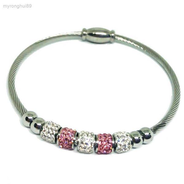 bangle fashionable and minimalist titanium steel iron absorption stone clasp women's bracelet with pink inlaid diamond transport bead b, Black
bangle fashionable and minimalist titanium steel iron absorption stone clasp women's bracelet with pink inlaid diamond transport bead b, Black