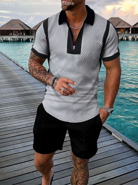 men's tracksuits summer men's zippered polo shirtshorts set men's t-shirt two-piece sportswear/shorts sports casual set 23040, Gray
men's tracksuits summer men's zippered polo shirtshorts set men's t-shirt two-piece sportswear/shorts sports casual set 23040, Gray