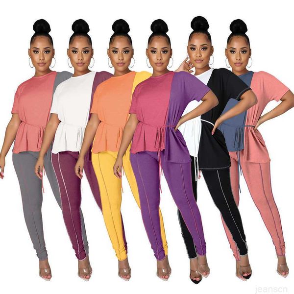 women's two piece pants designers clothes 2022 personalized new color matching suit solid leisure short sleeve t-shirt fashion, White
women's two piece pants designers clothes 2022 personalized new color matching suit solid leisure short sleeve t-shirt fashion, White
