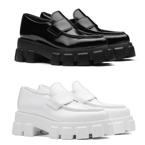 monolith brushed leather pointed loafers designer women shoes platform trainers black white 55 mm chunky lug sole with the enamel triangle s
monolith brushed leather pointed loafers designer women shoes platform trainers black white 55 mm chunky lug sole with the enamel triangle s