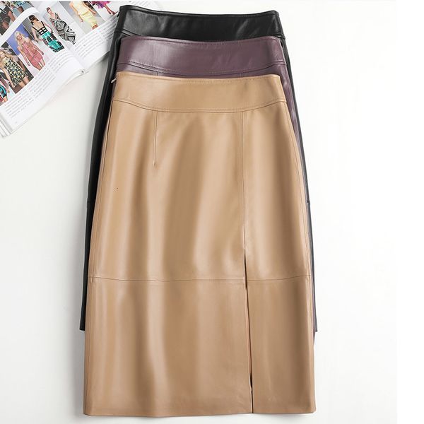 skirts fashionable women's genuine leather women's slotted pockets stitched high waist jupe mujer a-line mid length khaki/purple f, Black
skirts fashionable women's genuine leather women's slotted pockets stitched high waist jupe mujer a-line mid length khaki/purple f, Black