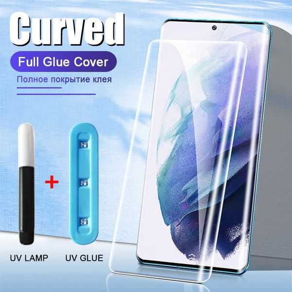 Image of Cell Phone Screen Protectors Full Glue Cover UV Curved Tempered Glass For Samsung Galaxy S23 S22 S21 S20 Note 20 Ultra 9 S10 S9 S8 Plus Screen Protector Film P230406