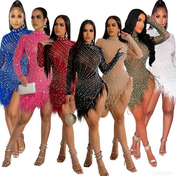 women's clothing fashion dresses for mesh drill bubble bead feather night club dress women, White;black
women's clothing fashion dresses for mesh drill bubble bead feather night club dress women, White;black