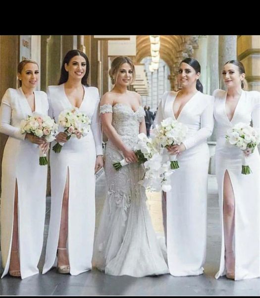 2023 white bridesmaid dresses long sleeves satin deep v neck side slit floor length beach plus size wedding guest gowns custom made formal e, White;pink
2023 white bridesmaid dresses long sleeves satin deep v neck side slit floor length beach plus size wedding guest gowns custom made formal e, White;pink