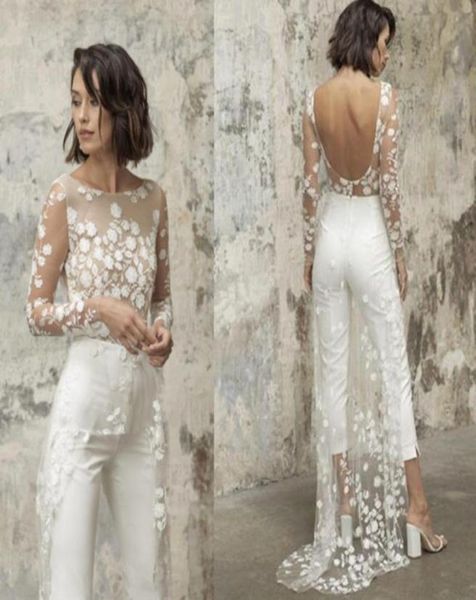 open back jumpsuit wedding dresses with lace overskirts long sleeves bride wedding gowns pant suit vestidos de novia8785650, White
open back jumpsuit wedding dresses with lace overskirts long sleeves bride wedding gowns pant suit vestidos de novia8785650, White