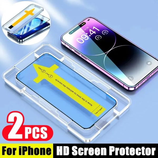 Image of 2PCS One-click Installation Full Cover Screen Protector For iPhone 14 11 12 15 13 Pro Max Tempered Glass