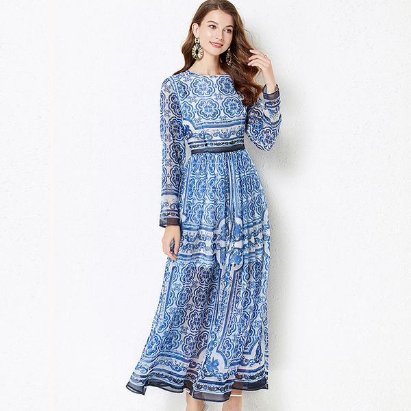 chiffon vintage floral print maxi dress round neck 2023 summer women elegant long sleeve casual flowy swing dresses designer ladies beach re, Black;gray 
chiffon vintage floral print maxi dress round neck 2023 summer women elegant long sleeve casual flowy swing dresses designer ladies beach re, Black;gray