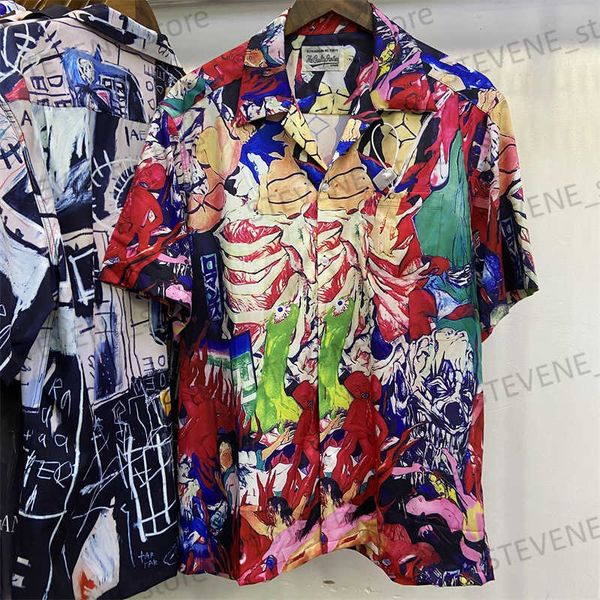 men's casual shirts street hawaiian character short sleeve beach graffiti fashion t230406, White;black
men's casual shirts street hawaiian character short sleeve beach graffiti fashion t230406, White;black