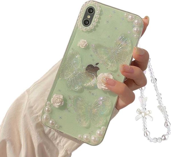 Image of Designer Phone Case Transparent Phone Case Apple 13 Rose 12 Butterfly Pearl Ins Fine Glitter reverie 1CQ5Q