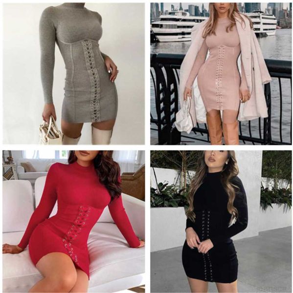 women dress front drawstring design round neck long sleeve lace slim solid colour style autumn and winter ladies dresses, Black;gray
women dress front drawstring design round neck long sleeve lace slim solid colour style autumn and winter ladies dresses, Black;gray