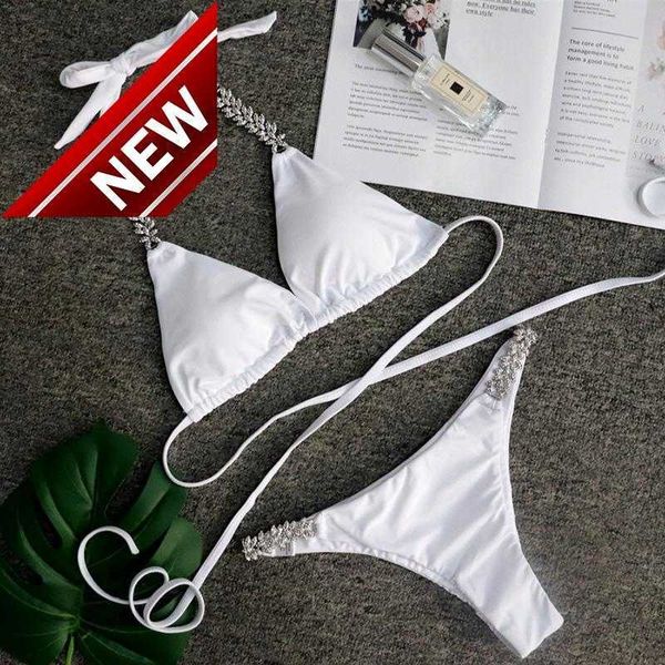 women's swimwear white crystal diamond bikini 2021 women cross bandeau swimsuit female brazilian set halter bathing suite, White;black
women's swimwear white crystal diamond bikini 2021 women cross bandeau swimsuit female brazilian set halter bathing suite, White;black