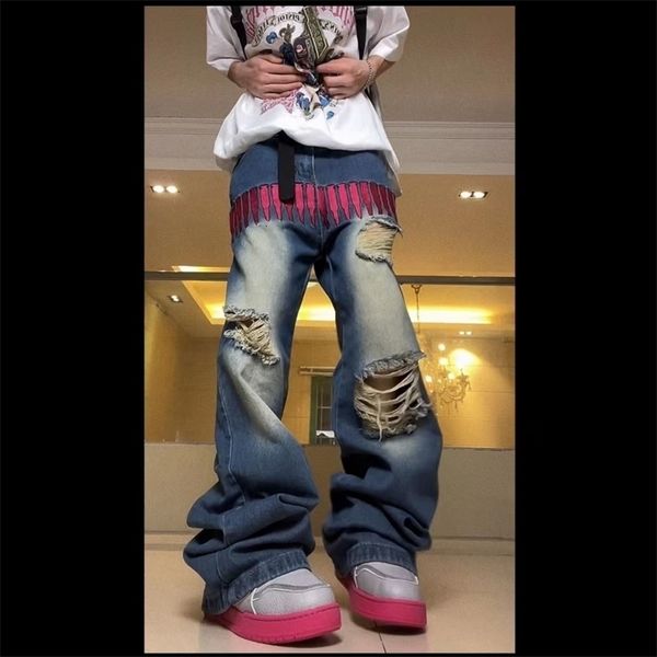 mens jeans high street embroidery ripped straight men jeans and wo american hiphop retro loose wideleg pants baggy 230404, Blue
mens jeans high street embroidery ripped straight men jeans and wo american hiphop retro loose wideleg pants baggy 230404, Blue