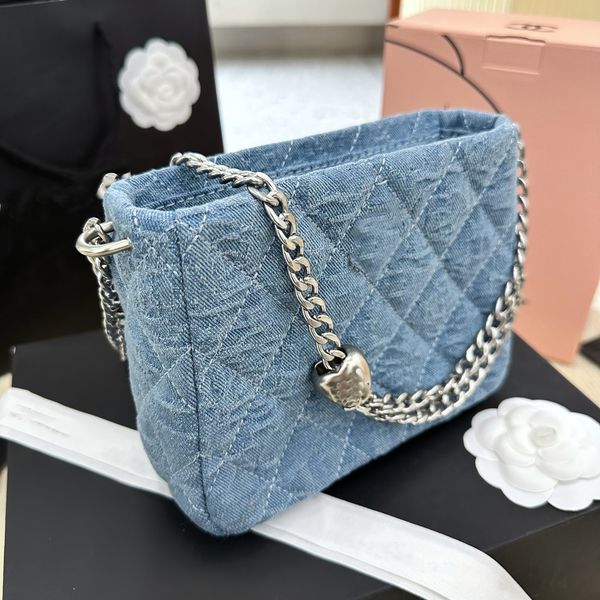 women crossbody designer tote bags denim luxury handbag purse with silver lettering and chain adjustable shoulder strap 22cm
women crossbody designer tote bags denim luxury handbag purse with silver lettering and chain adjustable shoulder strap 22cm