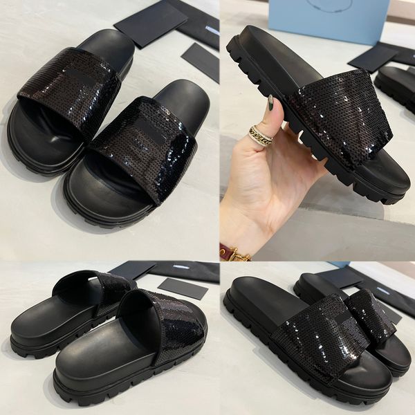 popular womens designer slippers sandals upper with triangular signature logo sequin decoration anti slip sole fashion vacation beach slippe, Black
popular womens designer slippers sandals upper with triangular signature logo sequin decoration anti slip sole fashion vacation beach slippe, Black
