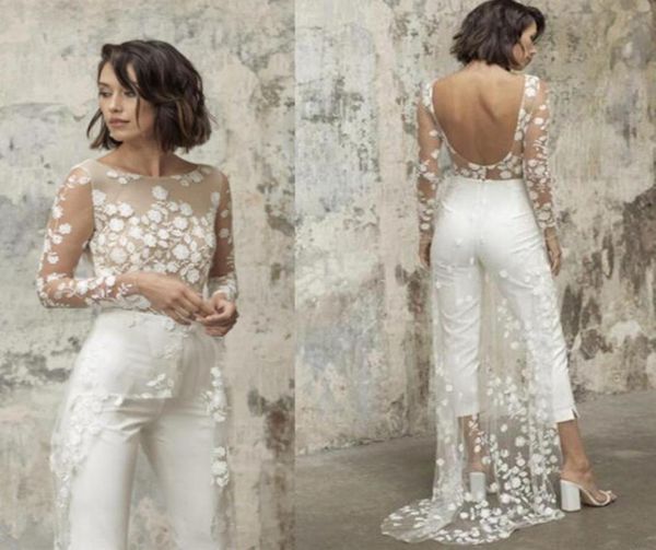 open back jumpsuit wedding dresses with lace overskirts long sleeves bride wedding gowns pant suit vestidos de novia7752135, White
open back jumpsuit wedding dresses with lace overskirts long sleeves bride wedding gowns pant suit vestidos de novia7752135, White