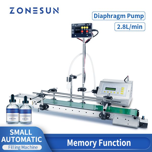 Image of ZONESUN Tabletop Automatic Low Viscosity Liquid Filling Machine Juice Water Bottles Filler With Conveyor Belt