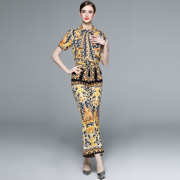 baroque floral short sleeve summer outfit pants two piece sets 2023 women print bow blouse and wide leg trousers woman designer vacation out, White
baroque floral short sleeve summer outfit pants two piece sets 2023 women print bow blouse and wide leg trousers woman designer vacation out, White