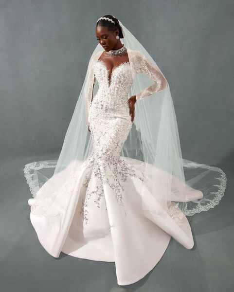 exquisite mermaid wedding dresses long sleeves v neck halter appliques sequins beaded ruffles 3d lace diamonds floor length bridal gowns cus, White
exquisite mermaid wedding dresses long sleeves v neck halter appliques sequins beaded ruffles 3d lace diamonds floor length bridal gowns cus, White