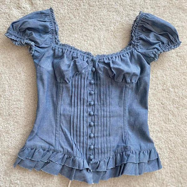 women s t shirt dour y y2k kawaii milkmaid crop button ruffles trim lace up t shirt women pullovers tees sweet fairycore grunge bustier 2304, White
women s t shirt dour y y2k kawaii milkmaid crop button ruffles trim lace up t shirt women pullovers tees sweet fairycore grunge bustier 2304, White