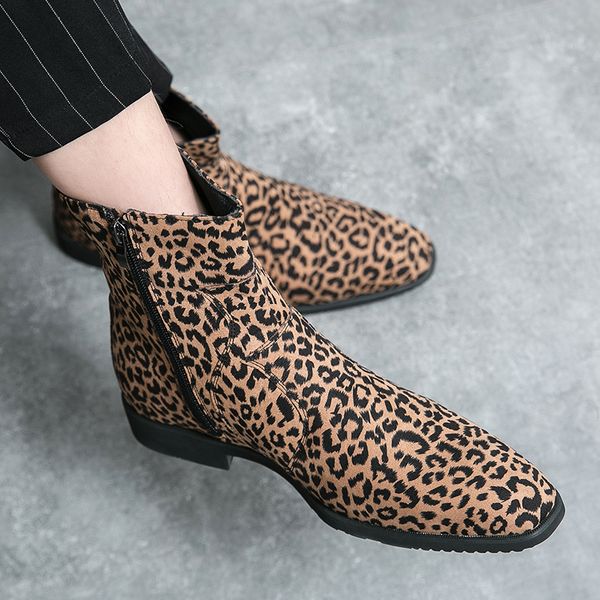 men leopard print booties western shoes side zipper pull-on boots pointed toe ankle chelsea boots men, Black
men leopard print booties western shoes side zipper pull-on boots pointed toe ankle chelsea boots men, Black
