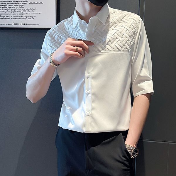 men s casual shirts half sleeve men dress shirt asian size patchwork formal business solid color man fashion brand korean summer streetwear, White;black
men s casual shirts half sleeve men dress shirt asian size patchwork formal business solid color man fashion brand korean summer streetwear, White;black