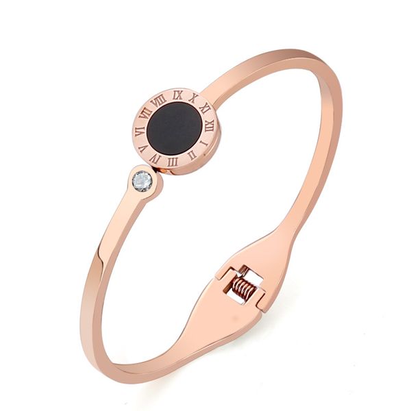 fashion designer bangles titanium steel roman digital opening bracelet stainless steel white shell zircon elastic bracelet, Black
fashion designer bangles titanium steel roman digital opening bracelet stainless steel white shell zircon elastic bracelet, Black