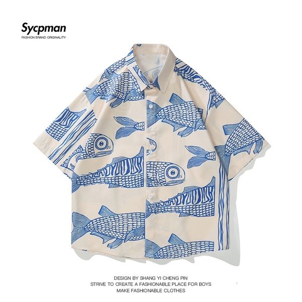men's casual shirts oversized american style summer fried street fashion small fish print personalized mens casual shirts 230406, White;black
men's casual shirts oversized american style summer fried street fashion small fish print personalized mens casual shirts 230406, White;black