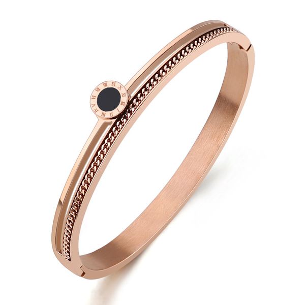 high-quality designer new bangles chain roman digital bracelet fashion women's titanium steel rose gold open bracelet, Black
high-quality designer new bangles chain roman digital bracelet fashion women's titanium steel rose gold open bracelet, Black