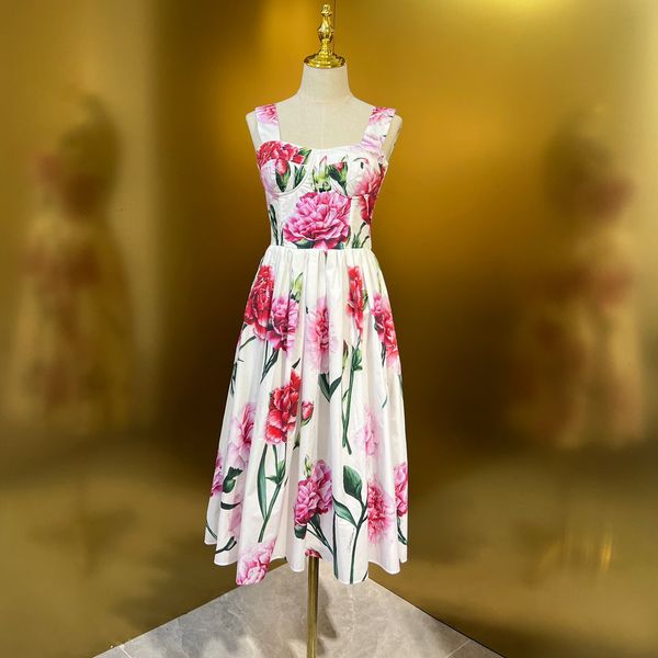 womens dress sleeveless pink carnation print midi dress, White;black 
womens dress sleeveless pink carnation print midi dress, White;black